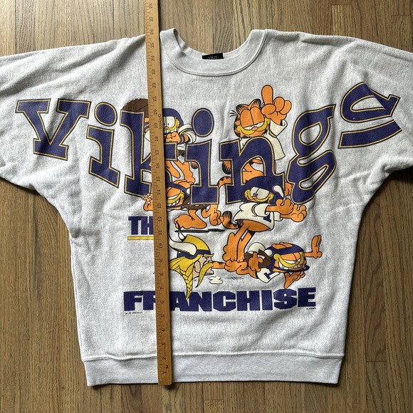 Vintage Minnesota Vikings Spellout NFL Rare Garfield Pullover Crewneck SZ M 90s - Picture 12 of 16
